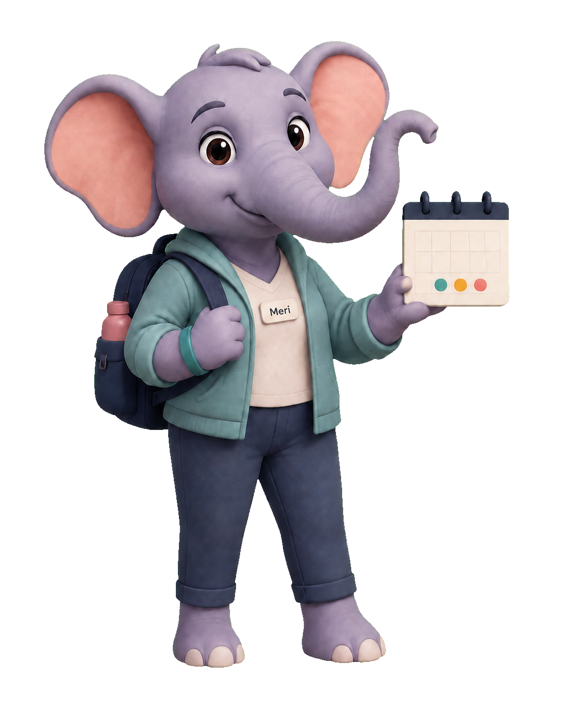 Meri the elephant holding a scholarship calendar